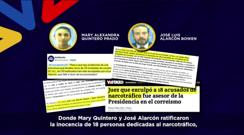 Los jueces Mary Quintero y José Alarcón sentenciaron la inocencia de 18 narcotraficantes.