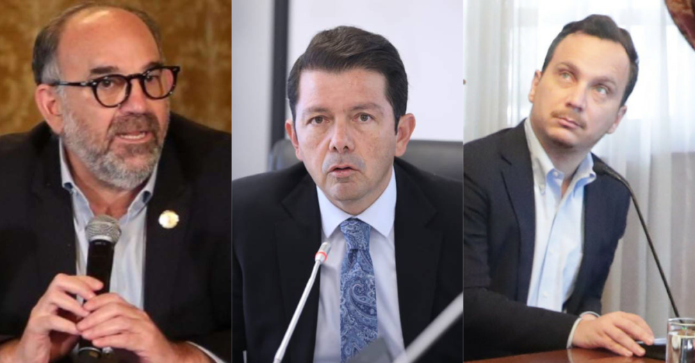 El secretario de la administración, Iván Correa, el ministro de Gobierno, Francisco Jiménez y el consejero presidencial, Aparicio Caicedo.