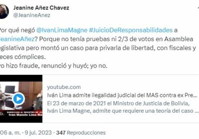 | #Política La expresidenta @JeanineAnez recordó que el ministro de Justicia, Iván Lima,…