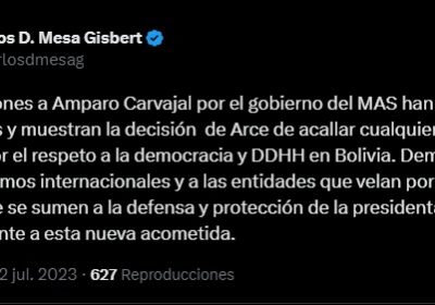 | Líder de CC, Carlos Mesa, en referencia a la presidenta de la…