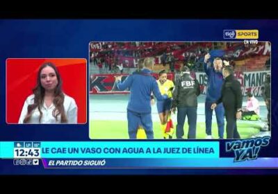 ¡Un vaso de agua cae sobre la jueza de línea! el partido siguió.