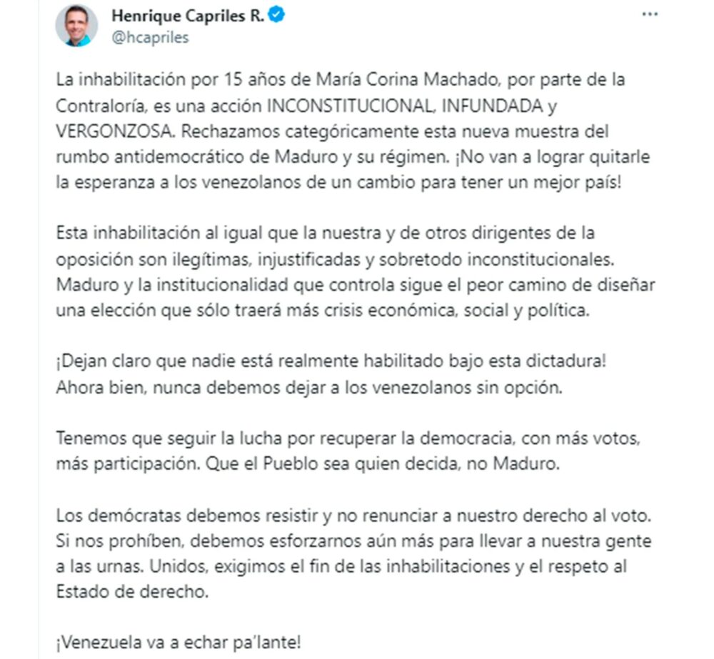 El mensaje de Capriles