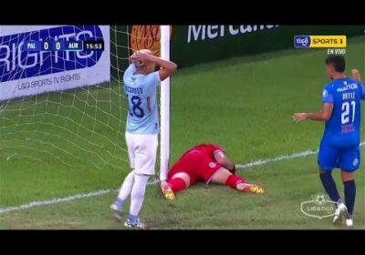 ¡Javier Rojas sostiene a Palmaflor! El guardameta se estiró para quedarse con el balón.