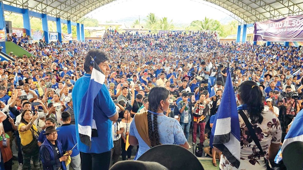 El jefe nacional del MAS, Evo Morales, durante el Congreso realizado en Lauca Ñ./ MAS-IPSP