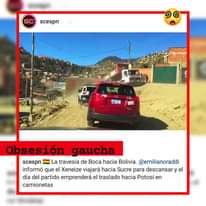 Puede ser una imagen de 1 persona, automóvil y texto que dice "SO scespn, Obsesión gaucha scespn travesía de Boca hacia Bolivia. @emilianoraddi informó que el Xeneize viajará hacia Sucre para descansar y el día del partido emprenderá el traslado hacia Potosí en camionetas"
