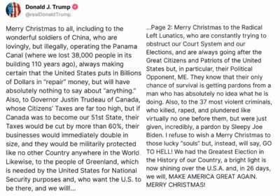 🇺🇸 | Mensaje de Donald Trump: «Feliz Navidad a todos, incluidos los maravillosos soldados…