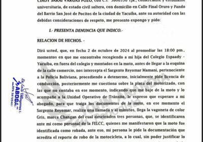 Cindy Saraí colocó una denuncia ante la fiscalía general del estado, anunció en entrevista…