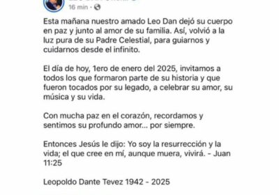 🇦🇷 | La familia de Leo Dan confirmó su fallecimiento esta mañana a los…