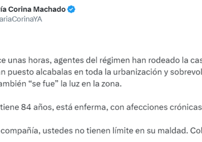 | La opositora venezolana María Corina Machado denuncia que “agentes del régimen” rodearon…