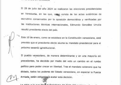 Pronunciamiento de la Unidad de la Oposición Democrática de Bolivia sobre el crucial 10…