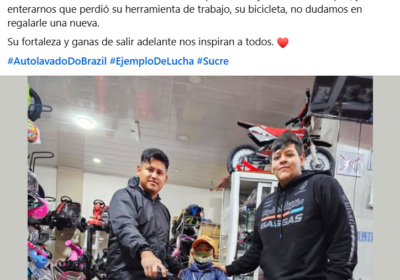 | Una empresa de autolavado en #Sucre se solidariza y regala una bicicleta…