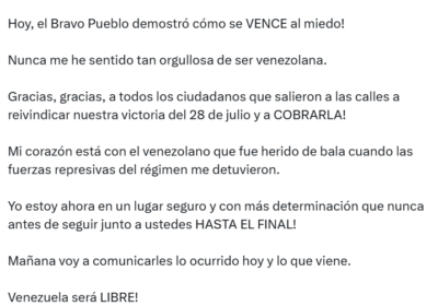 | 𝐌𝐀𝐂𝐇𝐀𝐃𝐎 𝐑𝐄𝐀𝐏𝐀𝐑𝐄𝐂𝐄 𝐄𝐍 𝐑𝐄𝐃𝐄𝐒 𝐒𝐎𝐂𝐈𝐀𝐋𝐄𝐒 ▶️ La opositora venezolana @MariaCorinaYA escribe por…