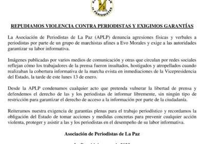 | La Asociación de Periodistas de #LaPaz (APLP) denuncia agresiones físicas y verbales…
