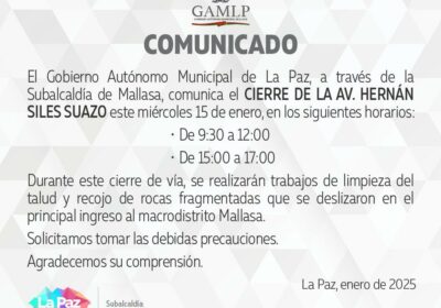 | La alcaldía de #LaPaz informa que la avenida Hernán Siles se mantendrá…