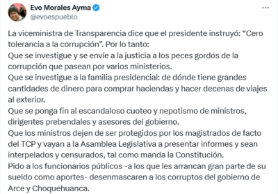 | Evo pide a funcionarios públicos «desenmascarar a los corruptos del gobierno de…