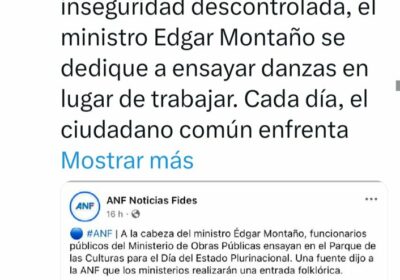 Senadora @AndreaBSahonero criticó al ministro Édgar Montaño por dedicarse a ensayar caporales, mientras…