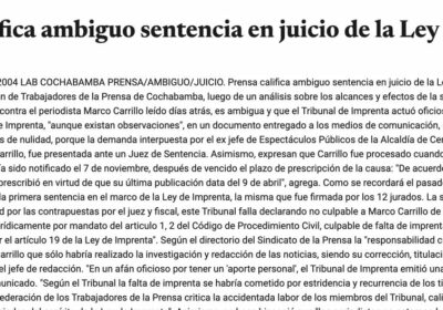 La única sentencia en materia de Imprenta fue dictada el 19 de enero de…