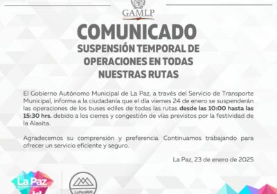 | La alcaldía de #LaPaz informa que este viernes 24 de enero se…