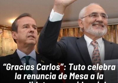 El expresidente Jorge Tuto Quiroga saludó la decisión de Carlos Mesa de declinar su…