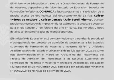 | #Sociedad El Ministerio de Educación postergó el examen de evaluación de los…