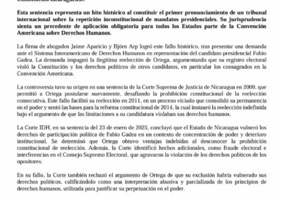 Extraordinaria labor de @JaimeAparicioOt: logró que @CorteIDH sentencie a dictador Ortega, por robarse presidencia…