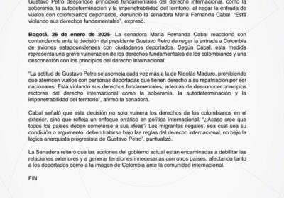 🇨🇴 | La senadora María Fernanda Cabal acusó a Gustavo Petro de “violentar los…