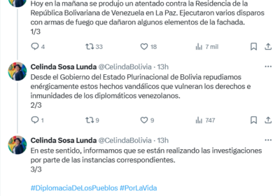 El Gobierno denunció este domingo un «atentado con disparos» en la residencia de…