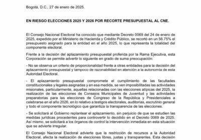 🇨🇴 | URGENTE Grave denuncia del CNE: el recorte de millones de pesos ordenado…