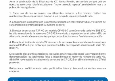 | Ante la denuncia de la diputada de CC, Jarina Román, la aerolínea…