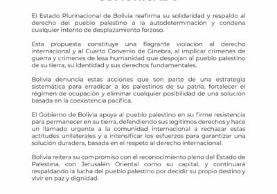 | La Cancillería, a nombre del Estado Plurinacional de Bolivia, emitió un comunicado…