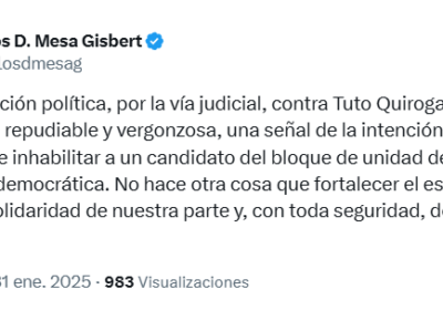 | Carlos Mesa expresa su solidaridad con #Tuto Quiroga por «la persecución política,…
