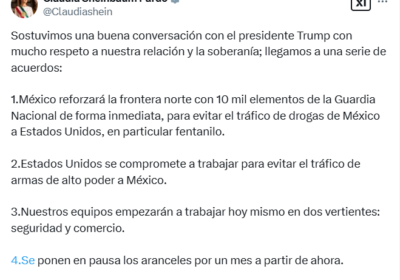 | #Internacional La presidenta de #México, Claudia Sheinbaum, informó que tras un diálogo…