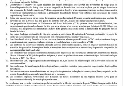 Cuatro instituciones hacen 13 observaciones a los contratos suscritos por YLB con una empresa…