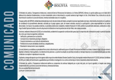 | #LaPaz El Ministerio de Justicia informa que en el caso de la…