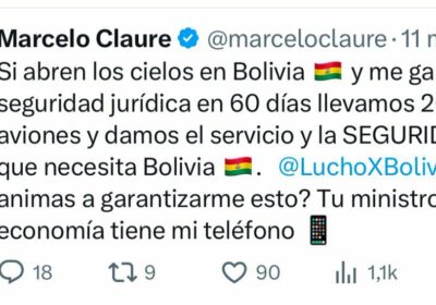 Marcelo Claure “Traigo 20 aviones, que tú ministro me ministro llame”