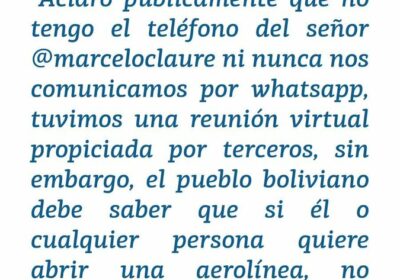 Ministro de Economía responde a Marcelo Claure, después de que éste ofreció 20 aviones…