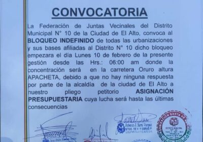 | Vecinos del distrito 10 de la ciudad de #ElAlto inician un bloqueo…
