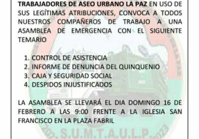 La dirigenta del Sindicato Mixto de Trabajadores de Aseo Urbano La Paz, Lita…