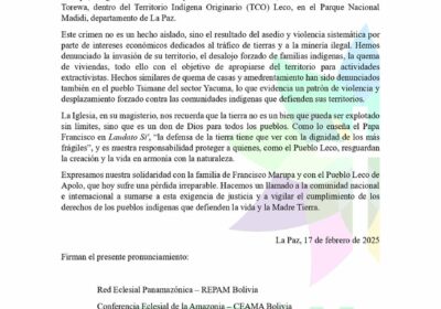 | La Conferencia Eclesial de la Amazonía y la Red Eclesial Panamazónica expresa…