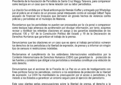 | La Asociación Nacional de Periodistas de Bolivia (ANPB) rechaza la citación judicial…
