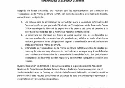| Tras una reunión con representantes del Sindicato de Trabajadores de la Prensa…