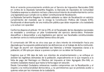 | La Bancada de Diputados de Comunidad Ciudadana exige al Servicio de Impuestos…
