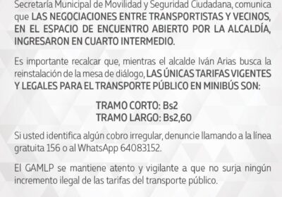 | #Sociedad La Alcaldía de #LaPaz aclaró que el pasaje urbano vigente en…