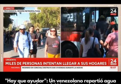 🇻🇪🇨🇱 | «Hay que ayudar»: un venezolano repartió agua en bidones afuera del Metro…