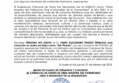 | El Comité Cívico de #Oruro y CONADE, declaran «persona no grata» al…