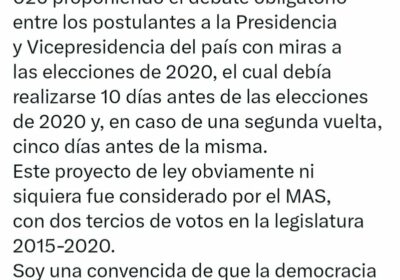 | La expresidenta Jeanine Añez recordó que en 2019 propuso el debate obligatorio…