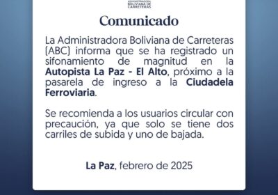 | La ABC reportó un sifonamiento de magnitud en la autopista La Paz…
