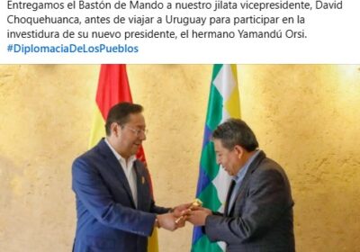 | #Política El presidente Luis Arce entregó el Bastón de Mando al vicepresidente…