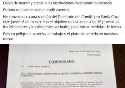 | El Comité pro #SantaCruz convocó para este jueves a una reunión de…