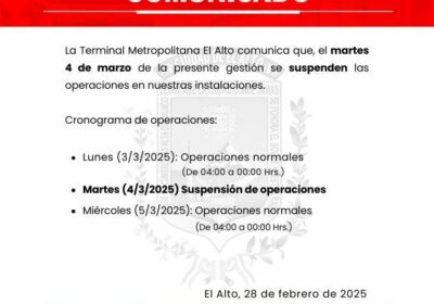| Se recuerda a la población que hoy 4 de marzo la Terminal…